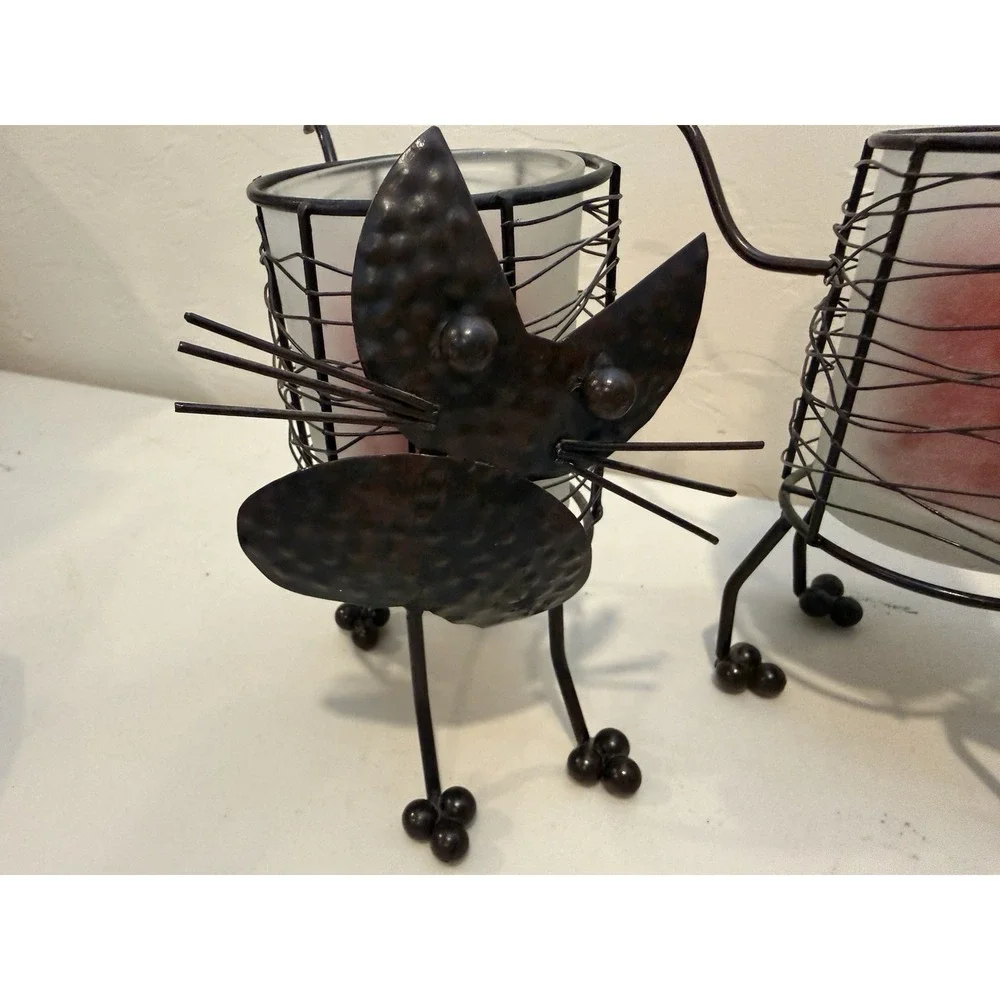 Vintage Black Cats Metal Candle‎ Holders Set of 2